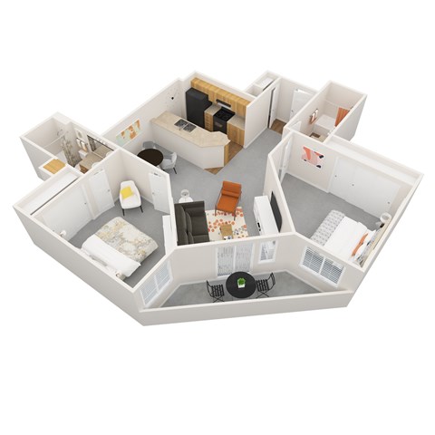 Floor plan for 2 beds, 2 baths, 1141 sqft